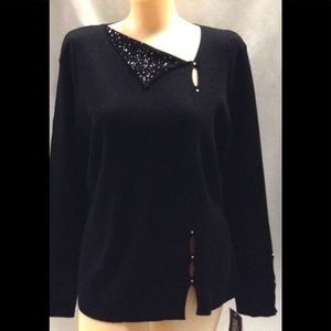 NWT black sweater Swarovski crystals Christine Alexander